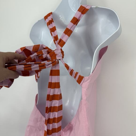 Petal and Pup Tai Bow Back Mini Dress Size Medium Pink Cotton Pockets - Picture 9 of 15